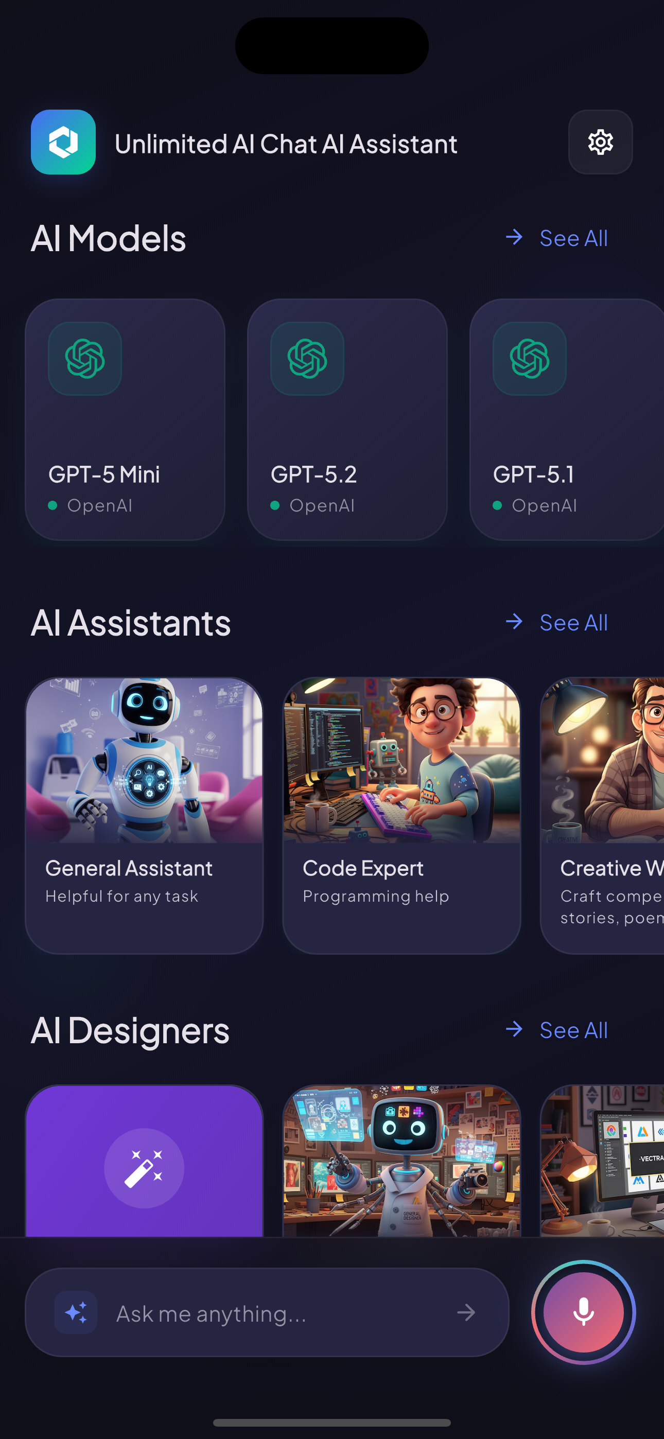 LocalAI Private Chat app — home screen showing 26+ AI models from OpenAI, Google, Anthropic on iPhone